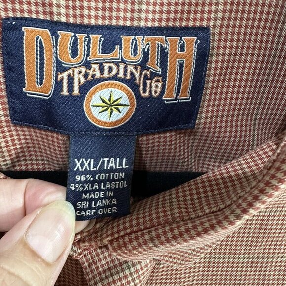 Duluth Trading Co Mens Button Down Red Orange Houndstooth‎ Print Long Sleeve XXL - Picture 4 of 9